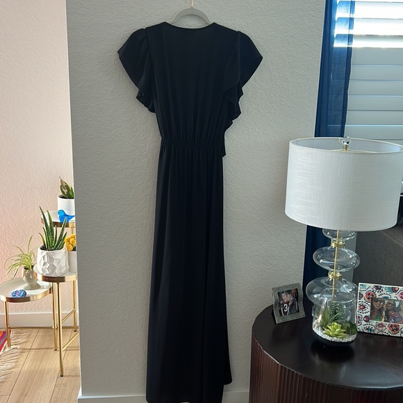 FAB’RIK Black Wrap Hi Lo Dress with Flutter Sleeves - Picture 6 of 7